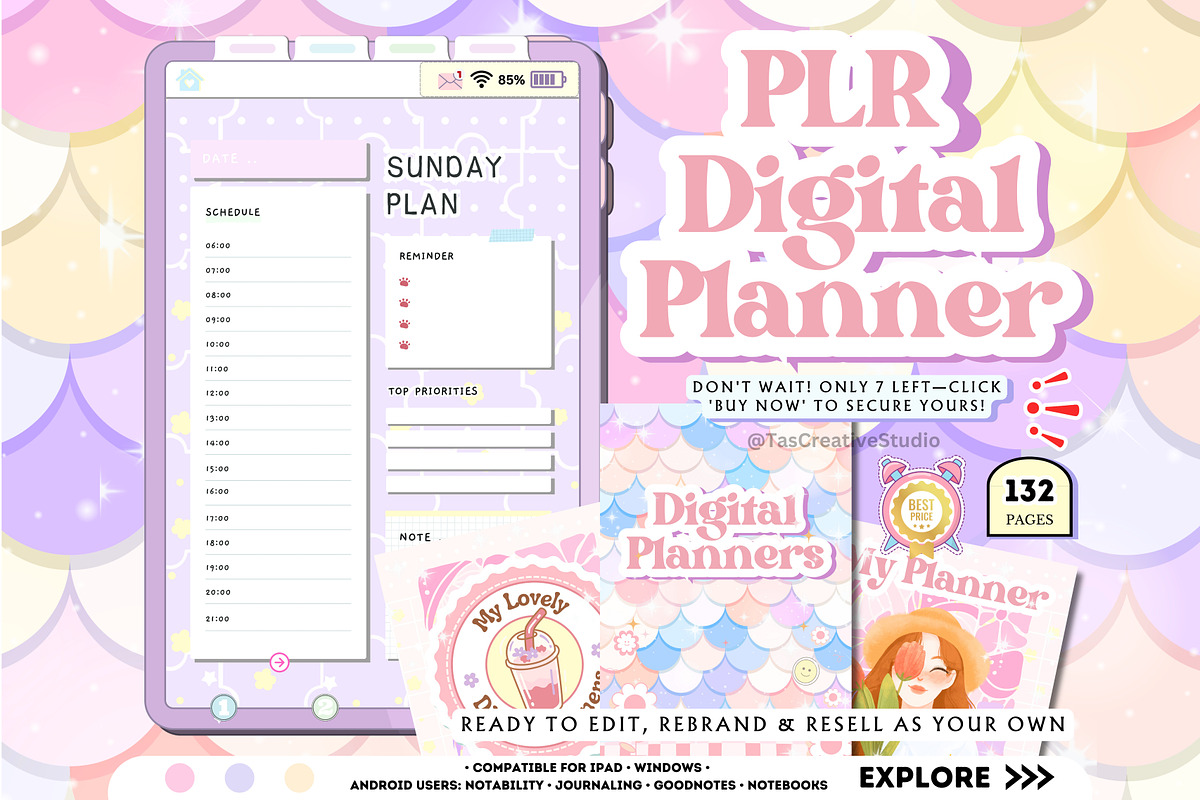 PLR Undated Digital Planner, a Stationery Template by Tas Creative Studio (Photo 2 of 8)