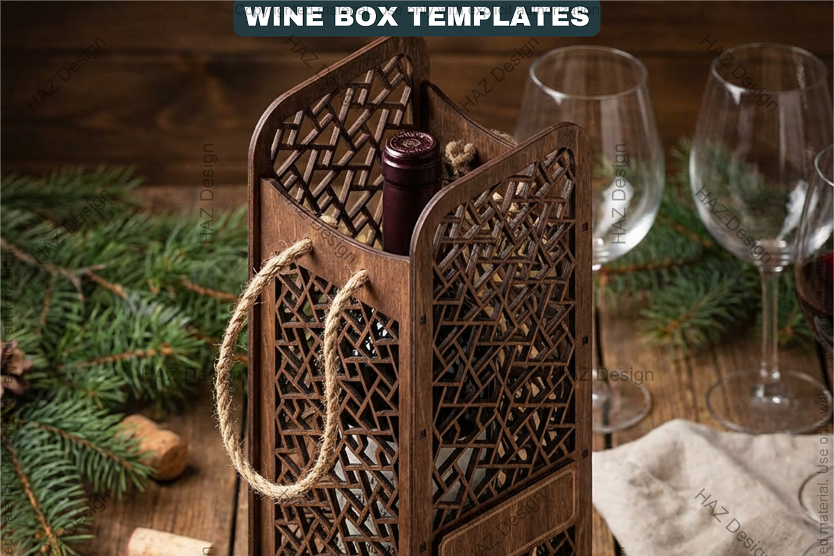 Wooden Wine Bottle Gift Box Carriers, a Graphic by AtacanDigital