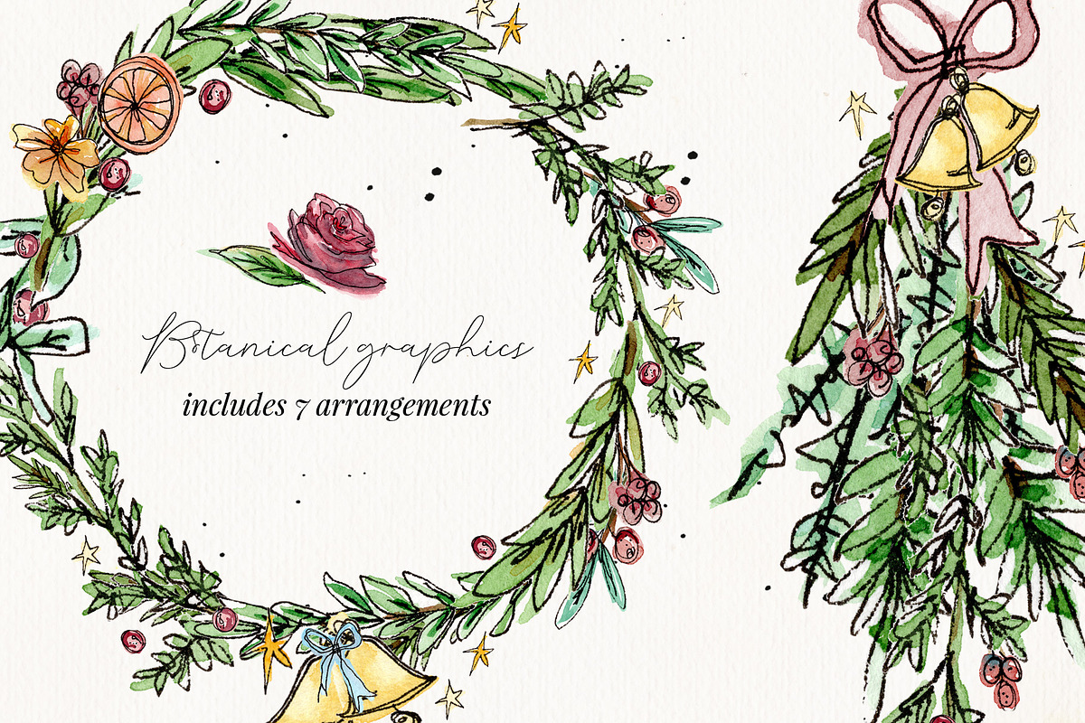 Ink & Watercolor Wreaths, a Texture Illustration by Chelsea Bromley (Photo 4 of 6)