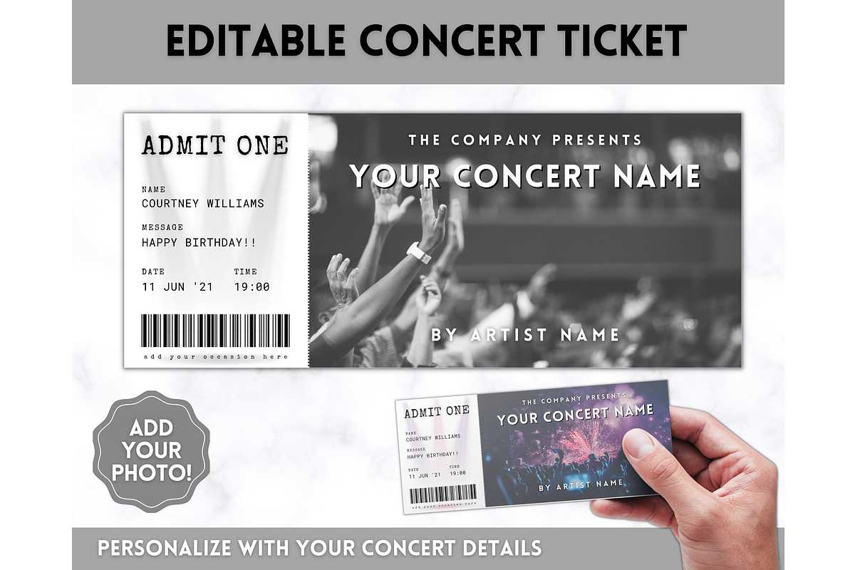 Editable Concert Ticket Template, a Templates & Theme by Templatables (Photo 1 of 7)