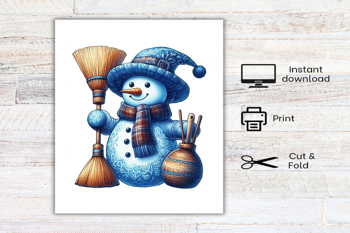 Christmas Blue Toile Snowman Clipart, an Illustration by Canvas Craft (Photo 8 of 8)