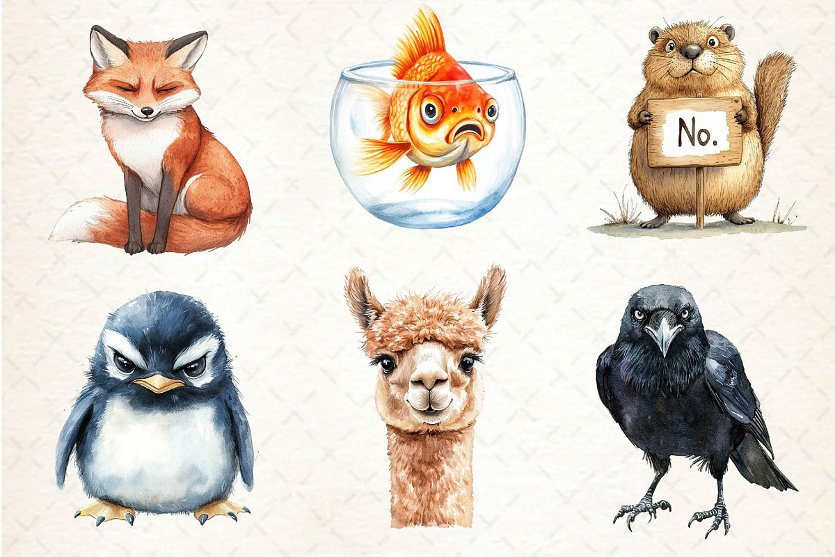 Cheeky Grumpy Animals Clipart, an Illustration by Dream Creation (Photo 2 of 6)