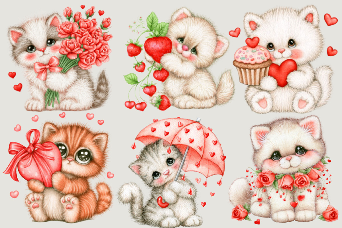 Valentine Cat Clipart Bundle PNG, an Animal Illustration by SVGArt (Photo 2 of 5)