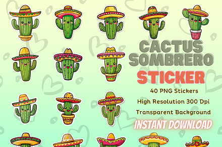 Cactus with Sombrero Stickers