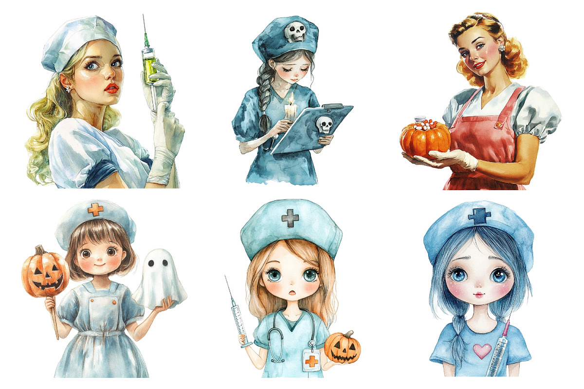 Vintage Halloween Nurse Clipart, an Illustration by Daily.Designs (Photo 5 of 5)