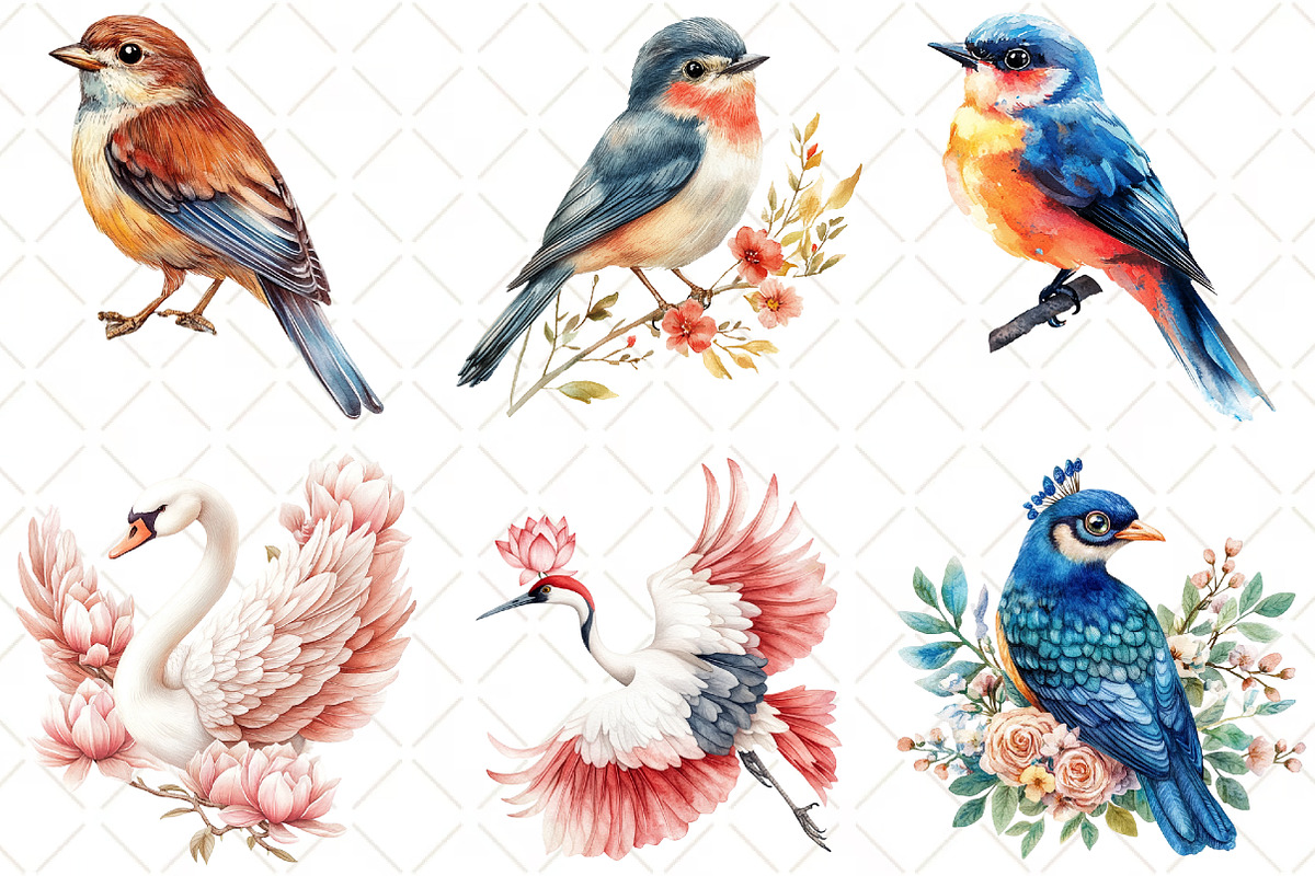 Watercolor Floral Birds Clipart, an Illustration by Black Bird Studio (Photo 4 of 5)