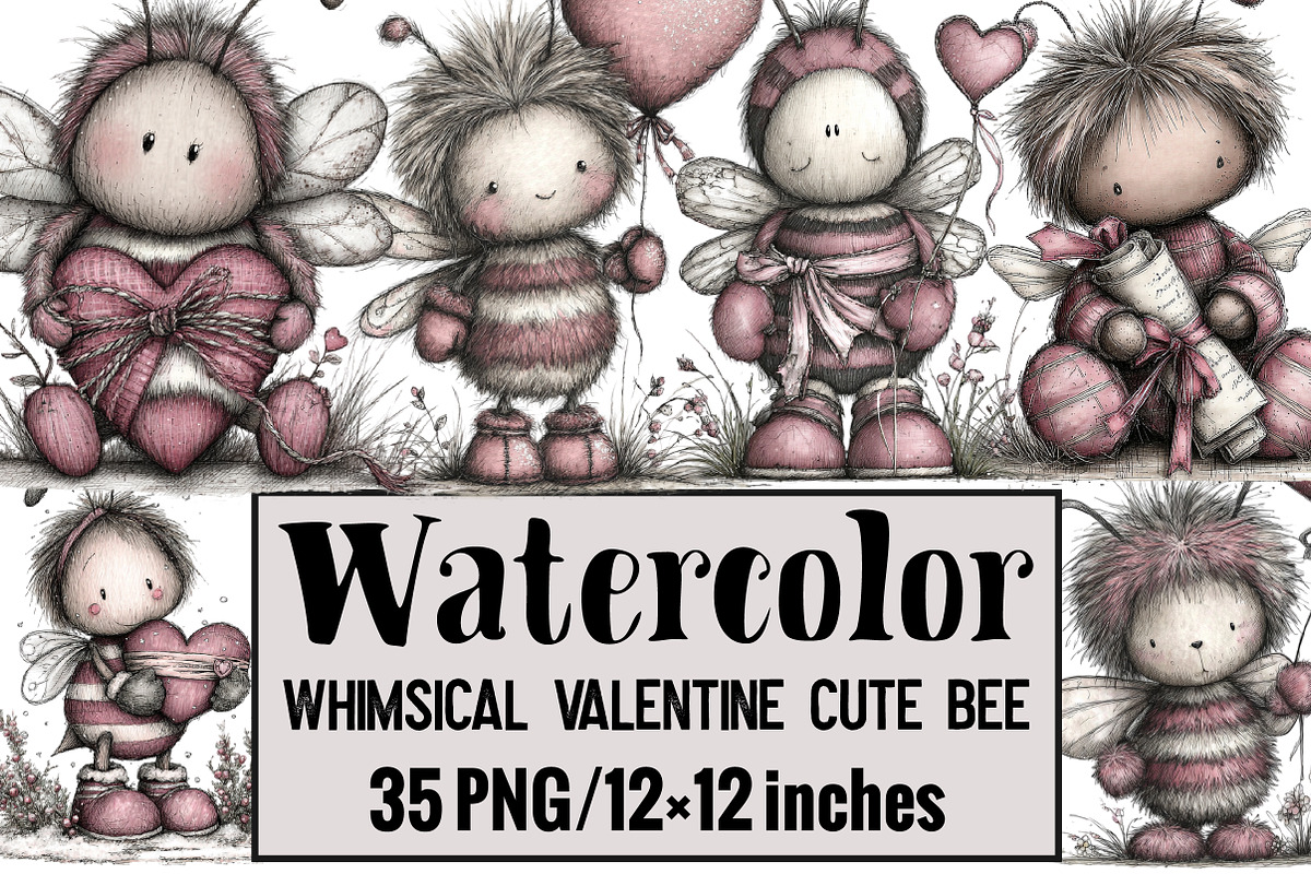 Whimsical Valentine Cute Bee Clipart, an Illustration by Design Market (Photo 1 of 3)