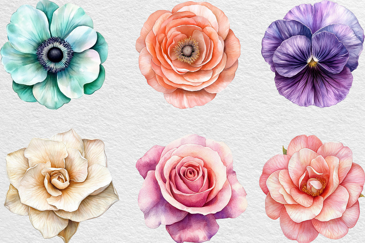 Watercolor Pastel Flowers Clipart, an Illustration by Black Bird Studio (Photo 5 of 6)