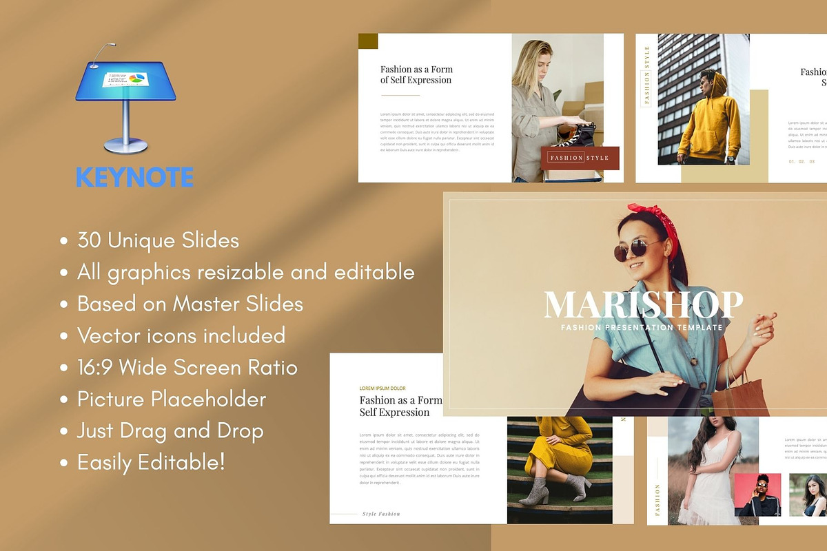 MARISHOP  Fashion Keynote Template, a Presentation Template by Rizki Herdian (Photo 1 of 5)