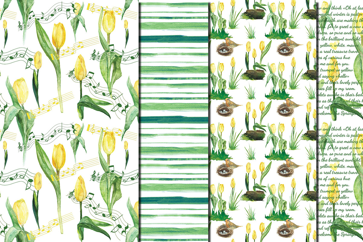 Watercolor Yellow tulips patterns, a Pattern Graphic by DollyPotterson (Photo 5 of 6)