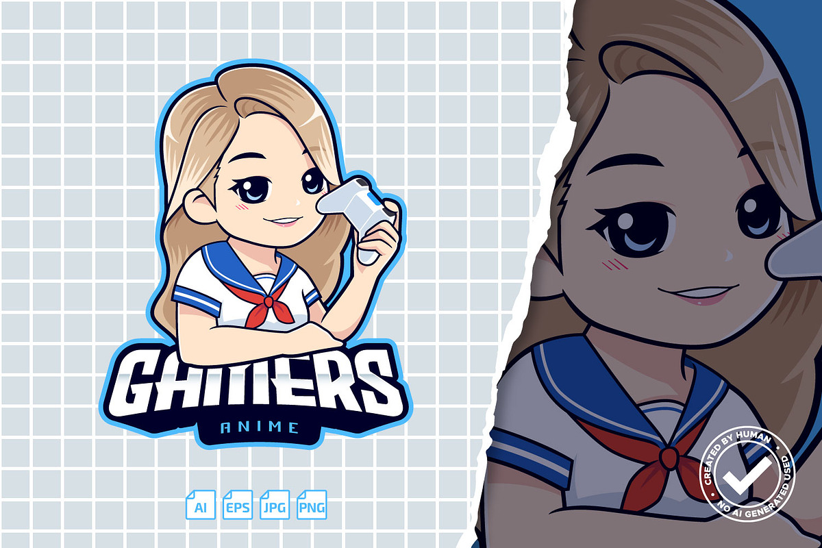 Cute Chibi Anime Gamer Girl Logo, a Branding & Logo Template by tkzgraphic (Photo 1 of 2)