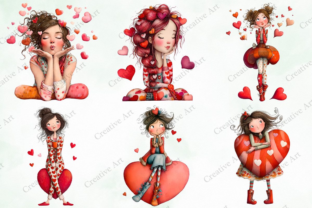 Valentine Quirky Girl Clipart Bundle, an Illustration by Creative Art (Photo 2 of 10)