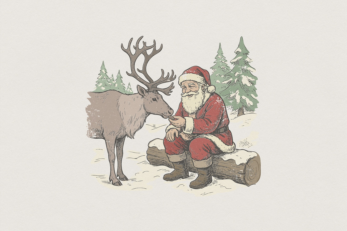 Santa Claus Feeding Reindeer PNG, an Illustration by SharpMarketplace (Photo 1 of 4)