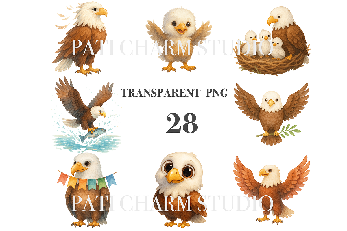 28 Eagle Clipart, an Animal Illustration by Pati Charm Studio (Photo 3 of 8)