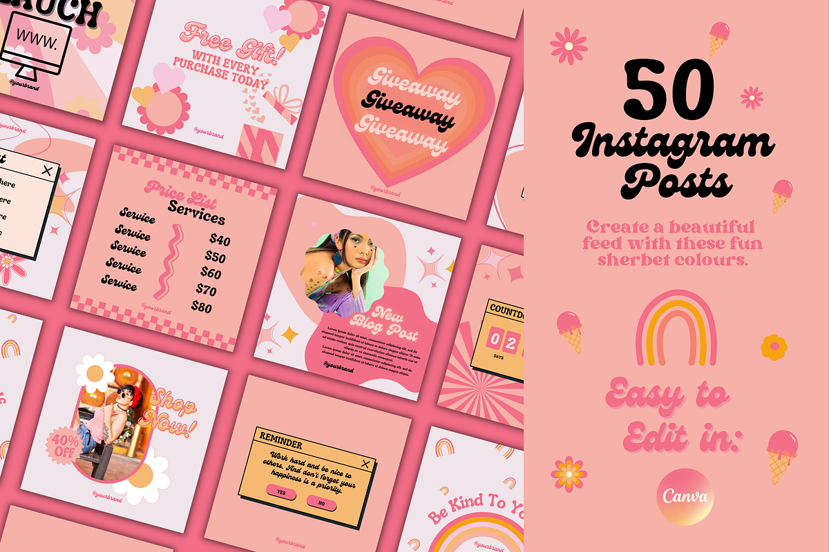 Bright Retro Style Social Media Kit, a Social Media Template by Faytemplates (Photo 2 of 9)