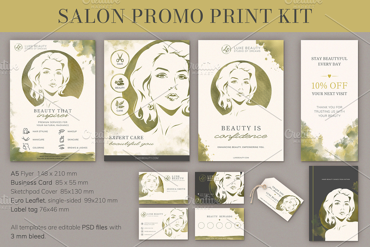 Olive Beauty Branding PSD Set, a Stationery Template by Elena Naumchenkova (Photo 2 of 3)