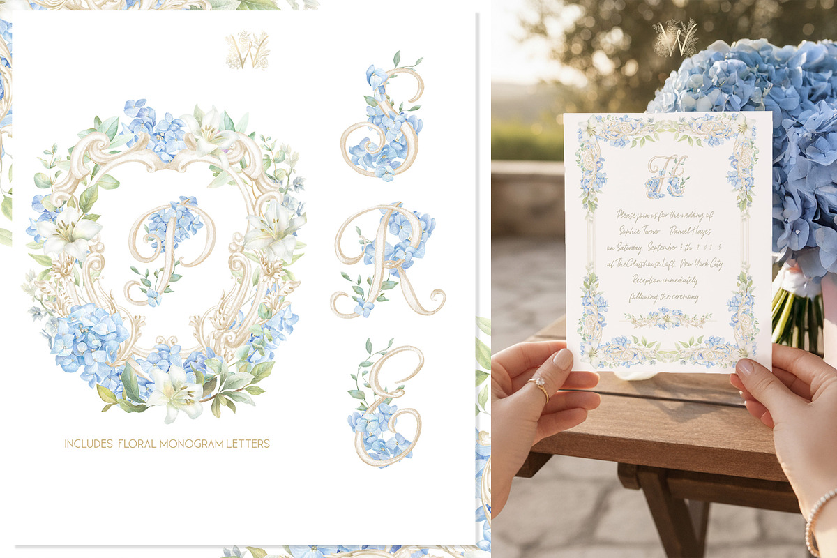 Hydrangea Lily Crest Watercolor Set, a Decorative Illustration by WonderWonder (Photo 2 of 9)