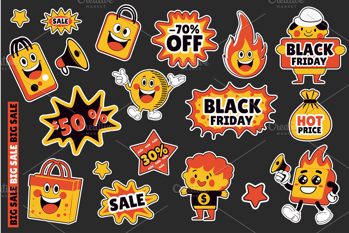 Retro Sale Shopping Stickers, a Finance Illustration by alexdndz