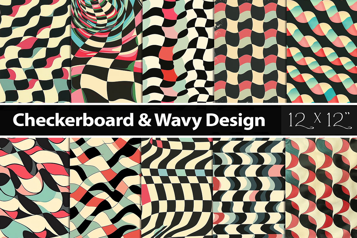 Checkerboard & Wavy Design, a Pattern Graphic by Printable Treasure (Photo 1 of 3)