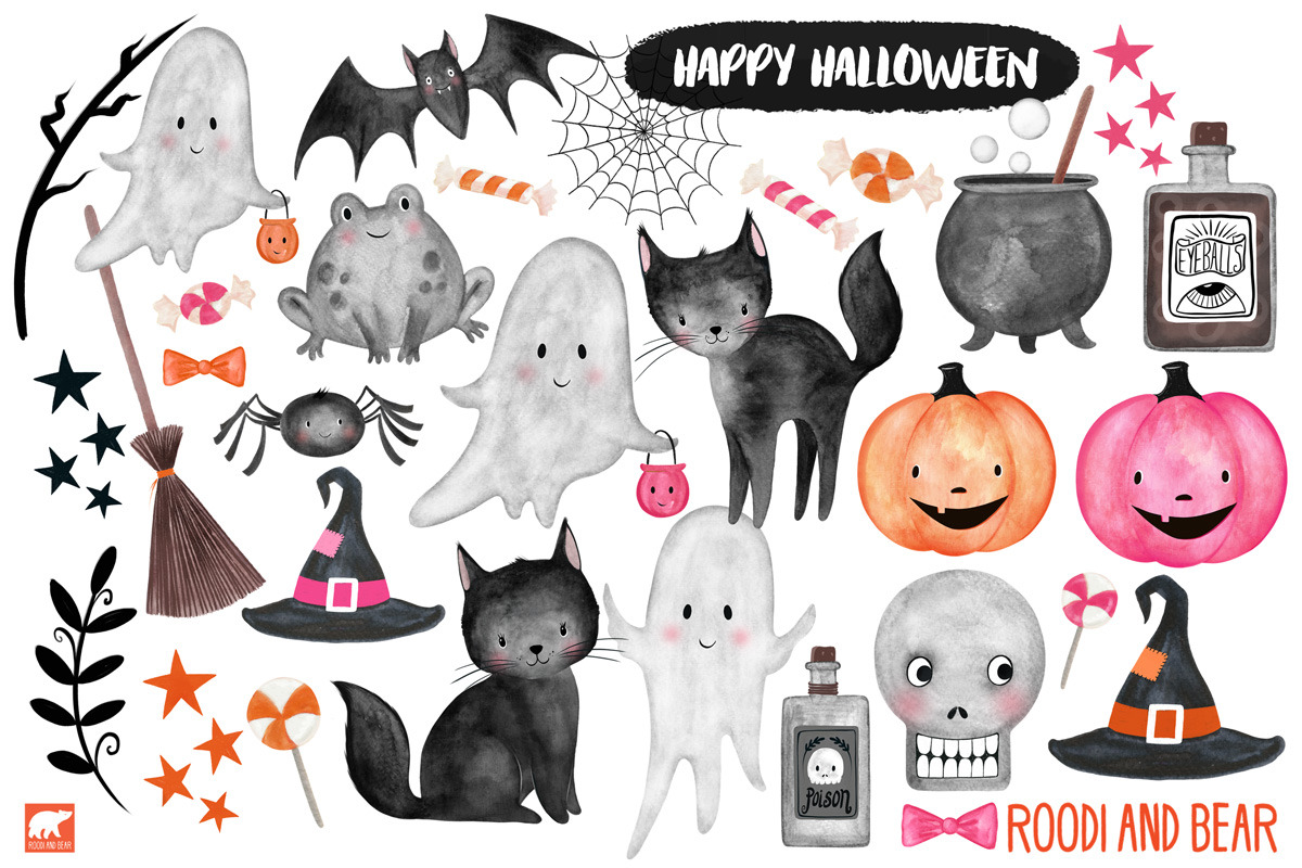 Watercolor Halloween Clip Art, Hallo, an Illustration by Roodi and Bear (Photo 2 of 2)