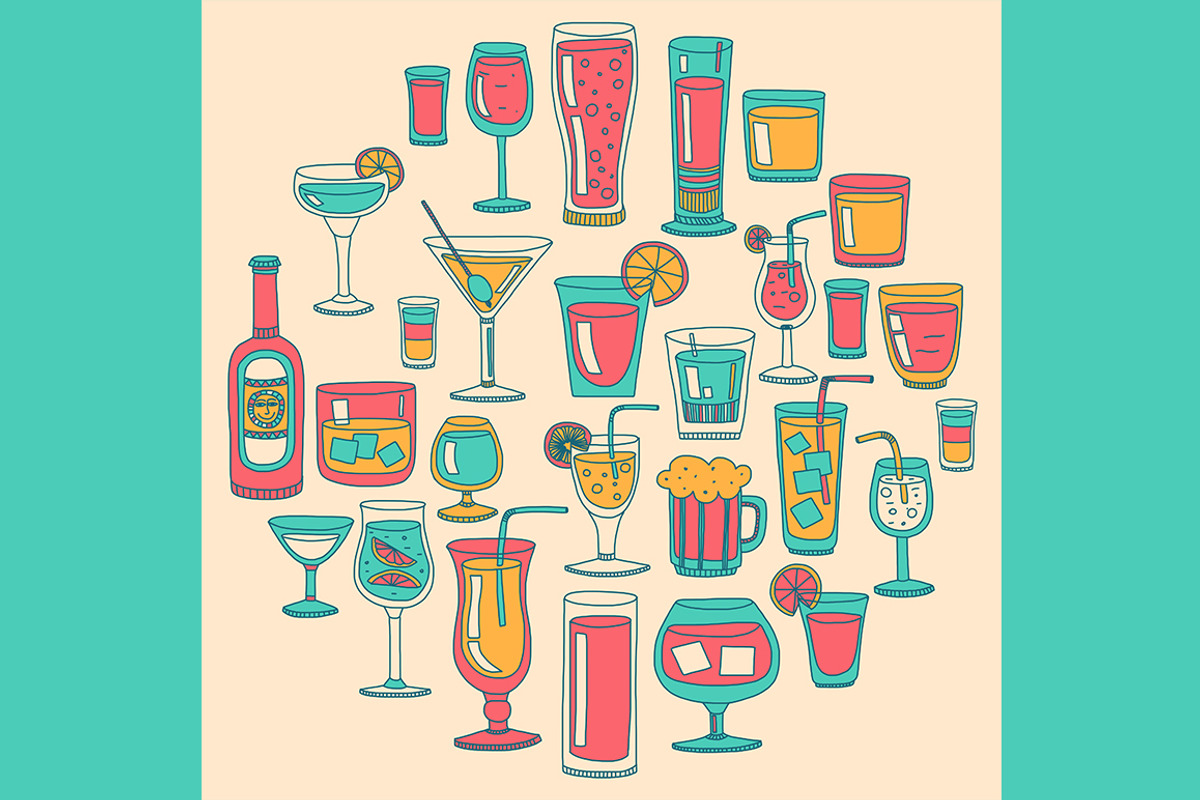 Doodle cocktail icons and patterns, a Pattern Graphic by Art Loft (Photo 6 of 16)