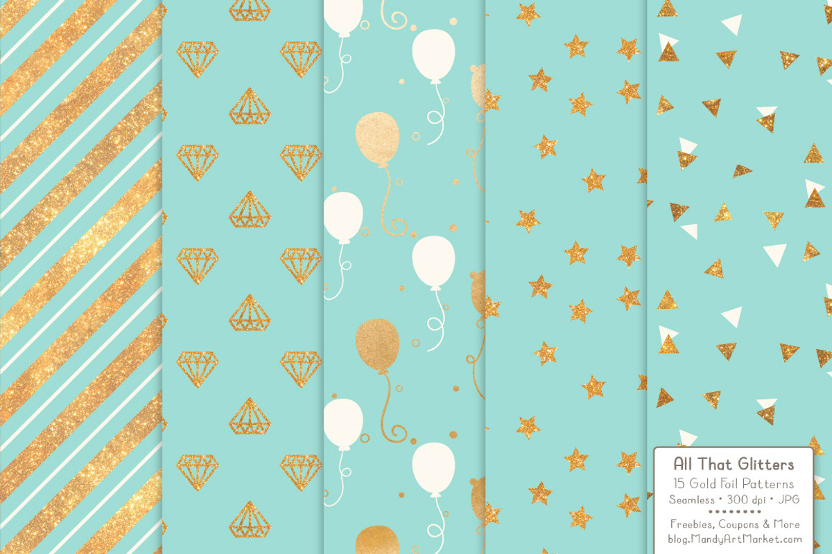 Aqua Gold Foil Digital Papers, a Pattern Graphic by Amanda Ilkov (Photo 2 of 4)
