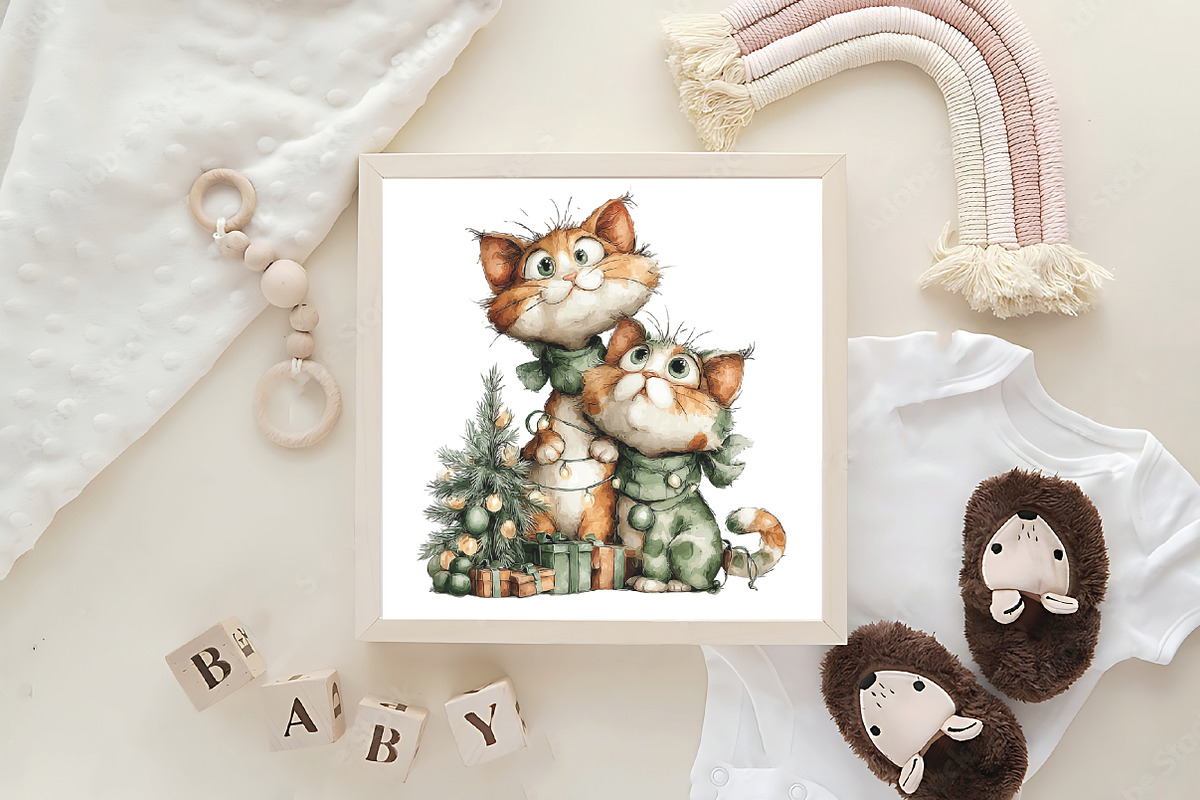 whimsical Christmas cat clipart, an Illustration by CraftArtStudio (Photo 6 of 6)