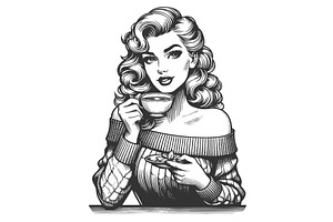 Woman Drinking Coffee Sweater vector, a Person Illustration by AlexArt