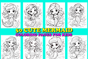 50 Cute Mermaid Coloring Pages, an Animal Illustration by Design Station (Thumbnail 1 of 3)