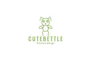 Cute Cartoon Line Beetle Logo Vector