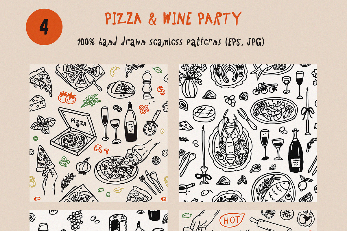 Whimsical Pizza & Wine Party set, a Food Illustration by Madiwaso (Photo 9 of 11)