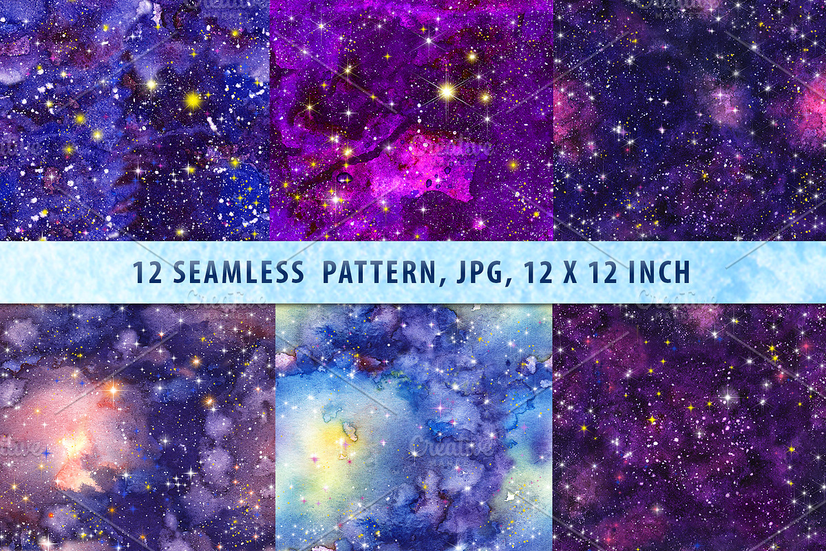 Watercolor patterns Starry sky, a Pattern Graphic by Olgaart (Photo 2 of 3)