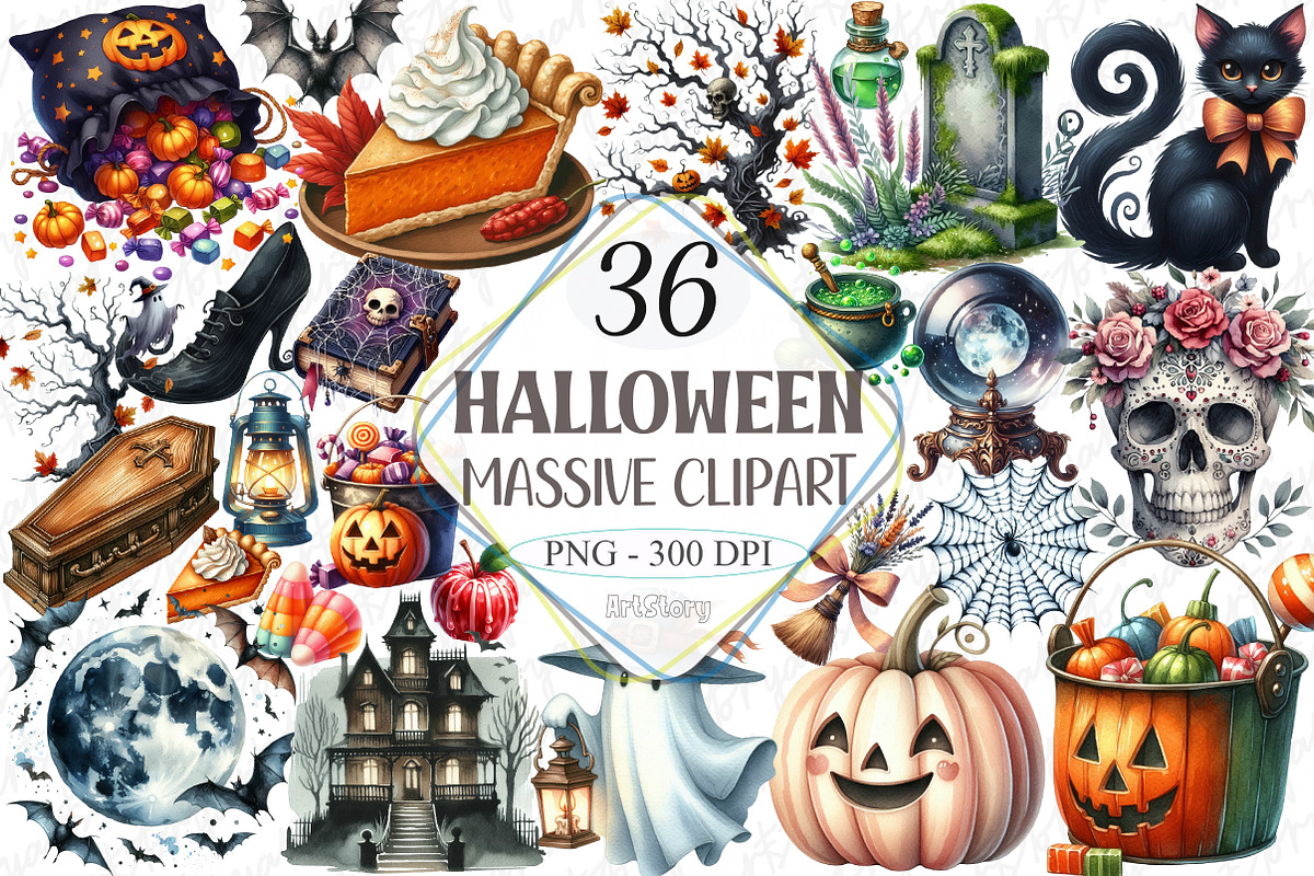 Massive Halloween Watercolor Clipart, a Graphic by designcity5 (Photo 1 of 5)