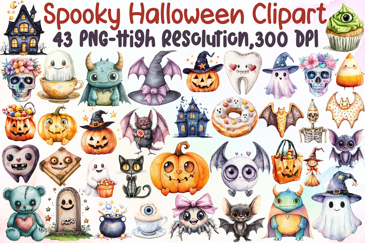 Cute Spooky Halloween Clipart Bundle, an Illustration by Sublimation Artist (Photo 1 of 6)