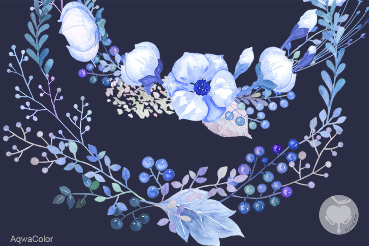 Watercolour clipart Blue Wreaths, a Decorative Illustration by AqwaColor (Photo 5 of 5)