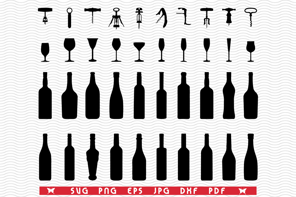 SVG Glasses, Bottles, Corkscrew, a Pattern Graphic by DesignStudioRM (Photo 1 of 3)