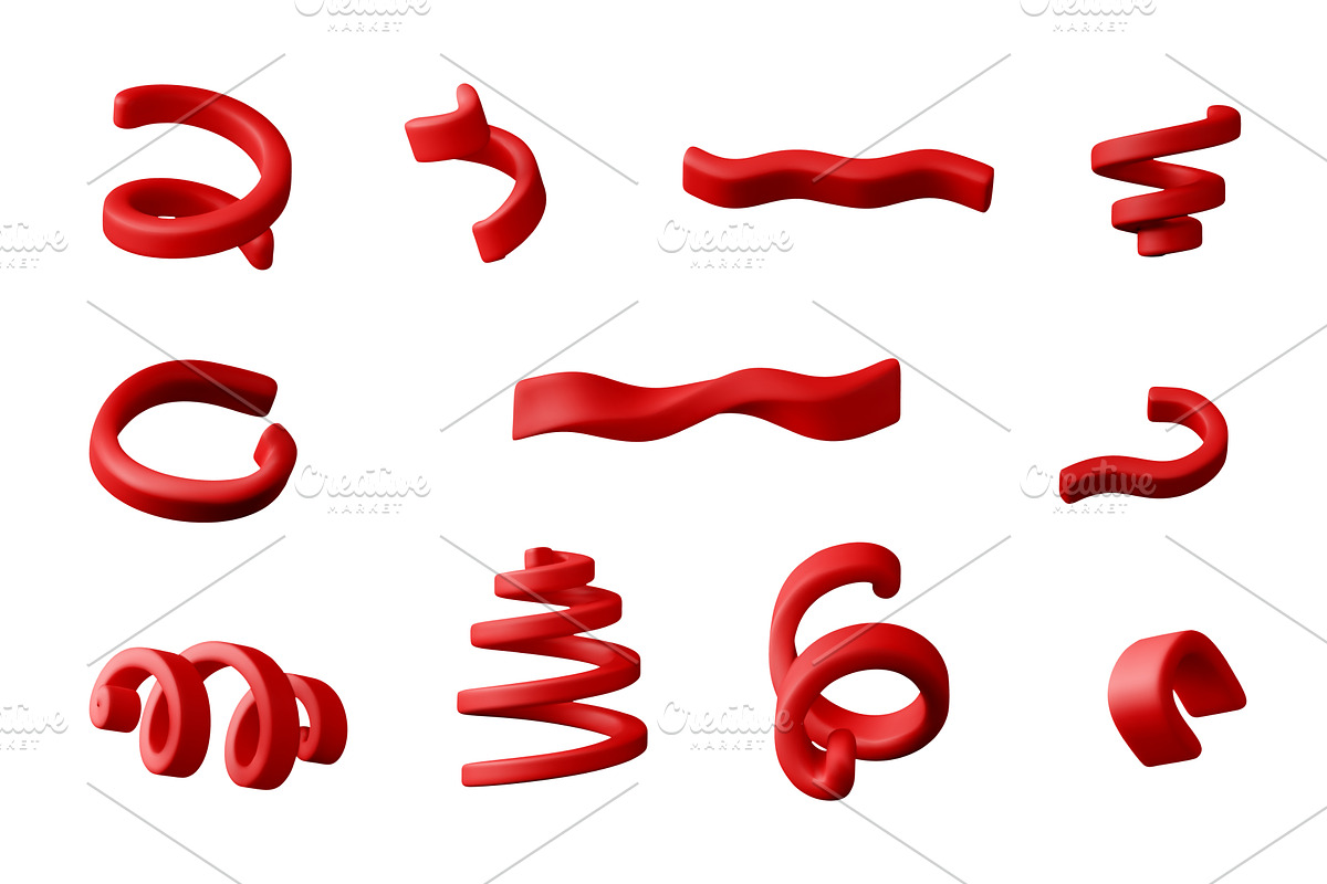 Red 3d confetti ribbons set, an Object Illustration by Abscent