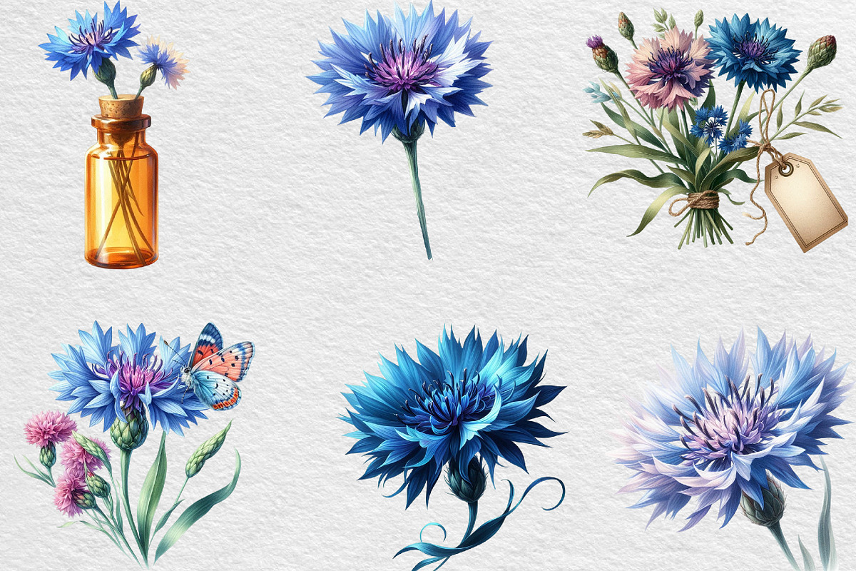 Watercolor Cornflower Clipart, an Illustration by Black Bird Studio (Photo 4 of 6)