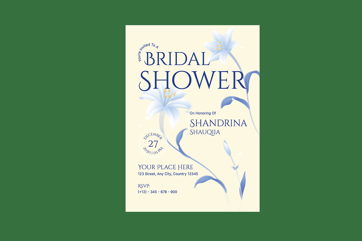 Floral Bridal Shower Invitation, a Card Template by Neermana (Photo 3 of 4)