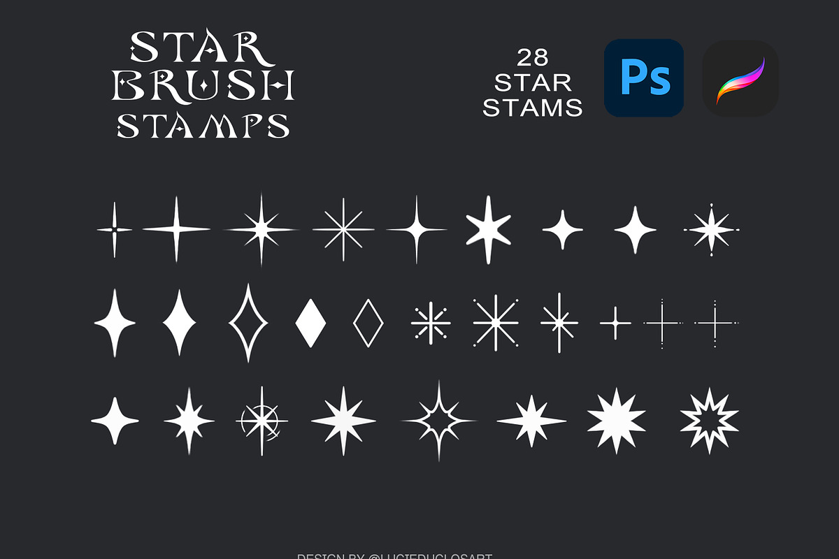 28 Star stamps procreate & photoshop, a Brush Add-On by Lucieduclosart (Photo 2 of 3)
