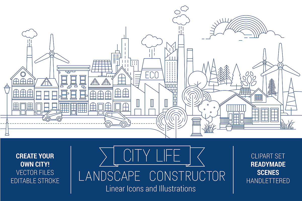 City Skyline Line Art Graphic Kit, an Education Illustration by Pingebat (Photo 1 of 4)