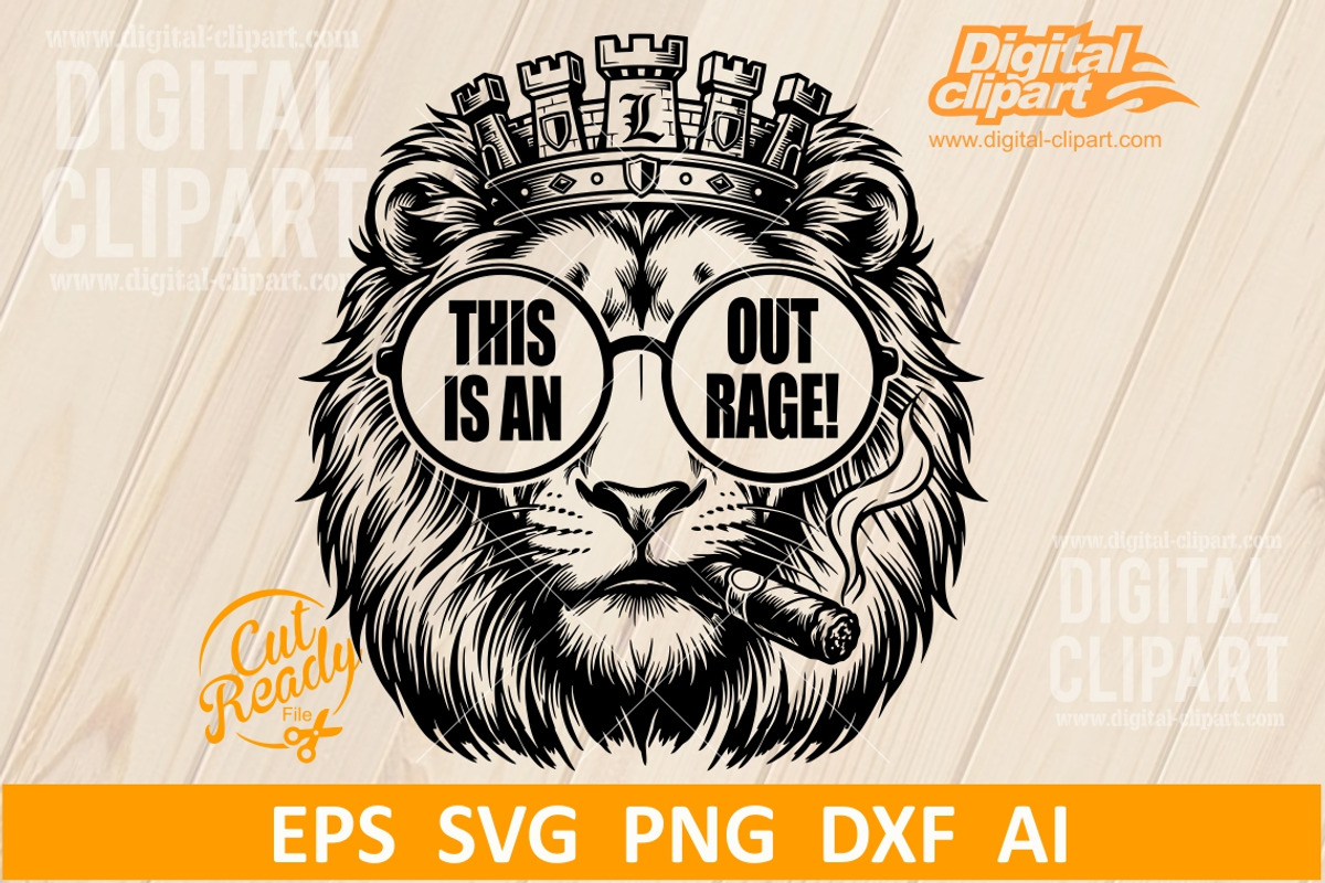 Styled Lion with Crown, Cigar SVG, an Object Graphic by Digital-Clipart
