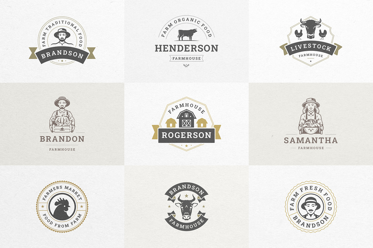 Farm Logos & Badges Vintage Style, a Branding & Logo Template by Vasya Kobelev (Photo 2 of 11)
