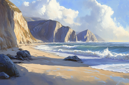 Coastal view with rocky cliffs, sand, a Photo by Iftikhar Alam
