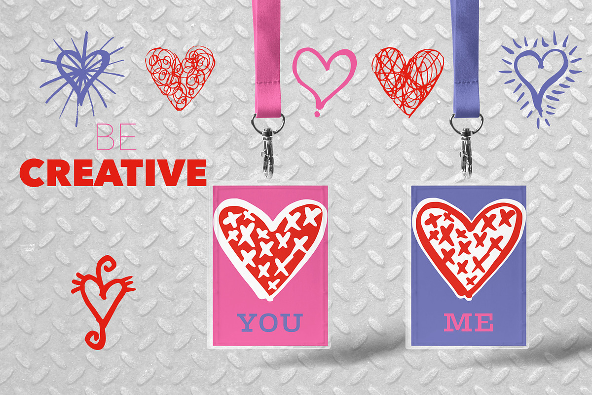 45 Hand drawn hearts in trendy color, a Decorative Illustration by guylaine's design (Photo 3 of 4)