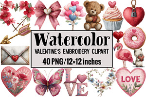 Valentine's Embroidery Clipart, an Illustration by Design Market