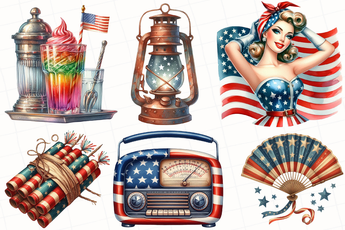 Vintage Retro 4th Of July Clipart, an Illustration by OK Design (Photo 3 of 5)