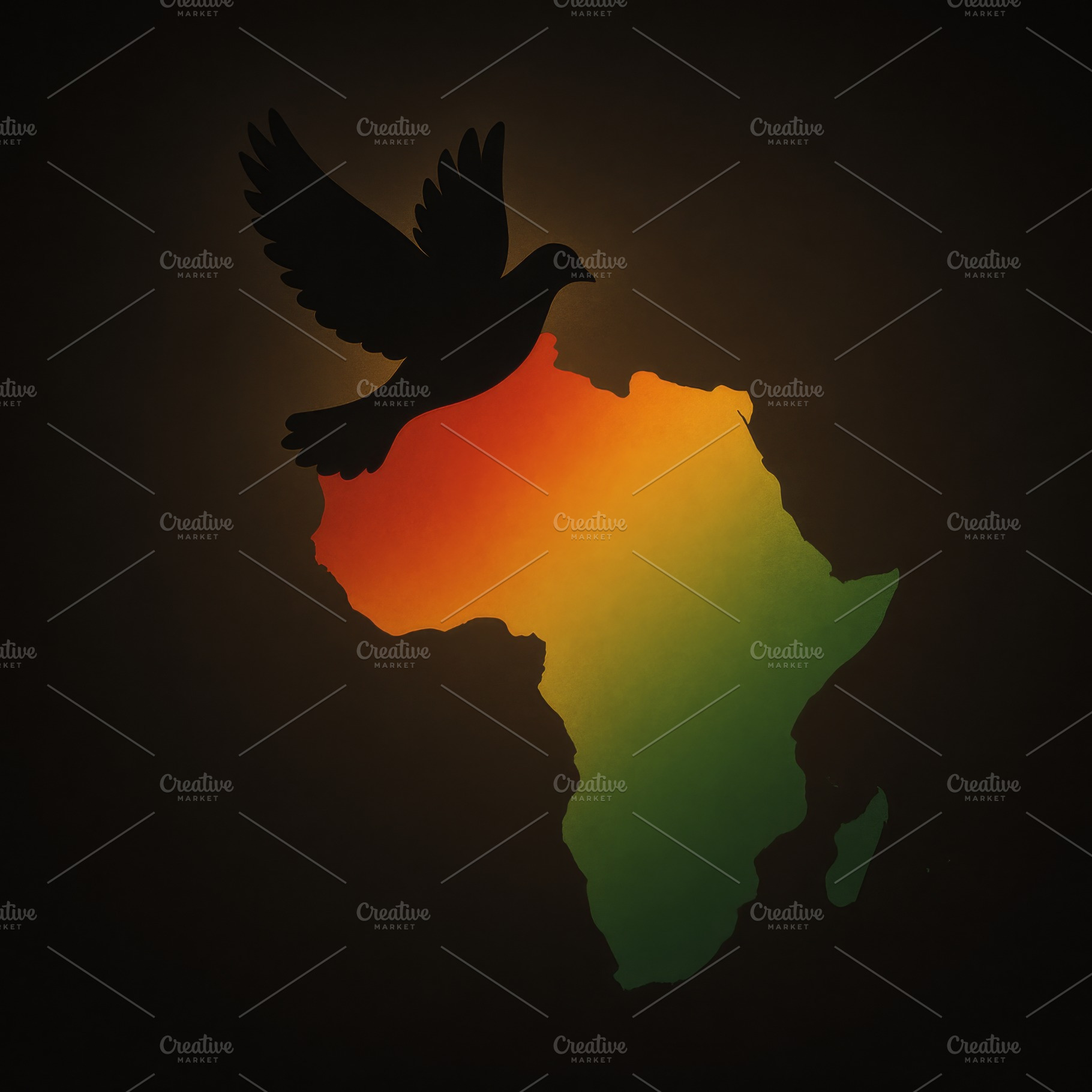 Africa silhouette with peace dove in, a Photo by Dvoevnore photos