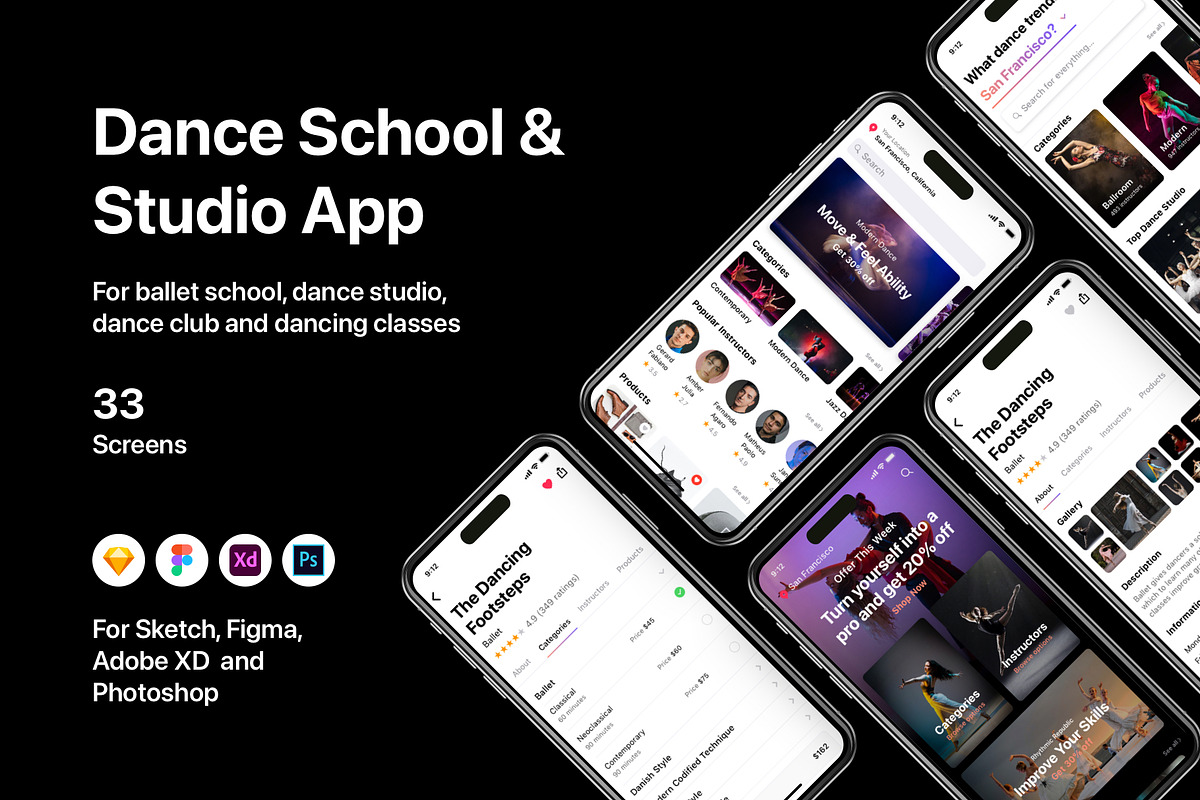 Dance School & Studio App, an UI Kit Template by flr.24 (Photo 1 of 2)