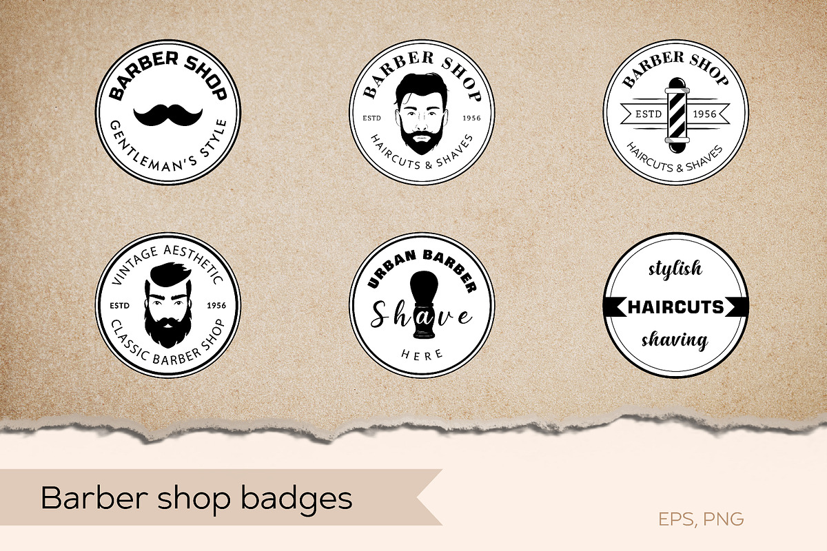 Barber shop round badges set, a Decorative Illustration by Tallina (Photo 1 of 6)